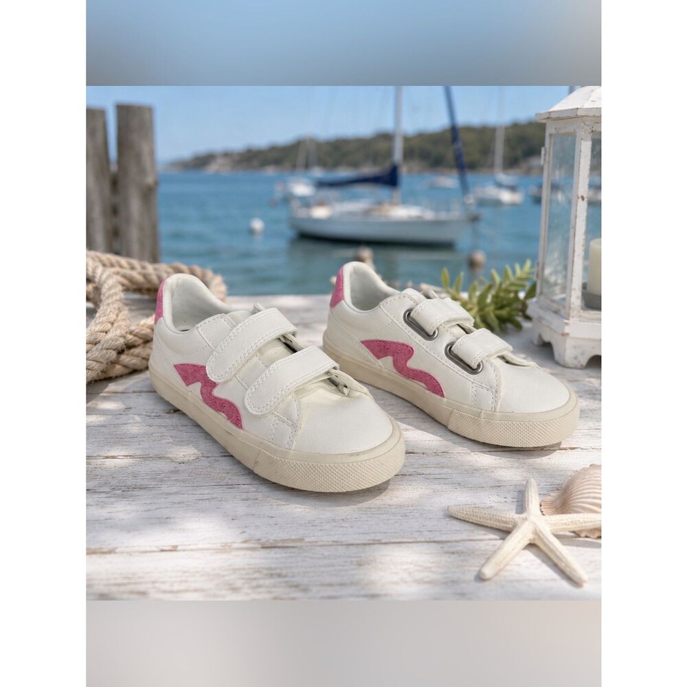 Blowfish Malibu Vice-B-T Girls 11 White Pink Glitter Hook Loop Sneakers NIB
